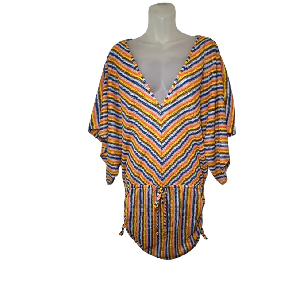 NWT  LULI FAMA Miami Chevron print‎ Cabana V-neck Swimsuit Cover-up Size M - Picture 3 of 12